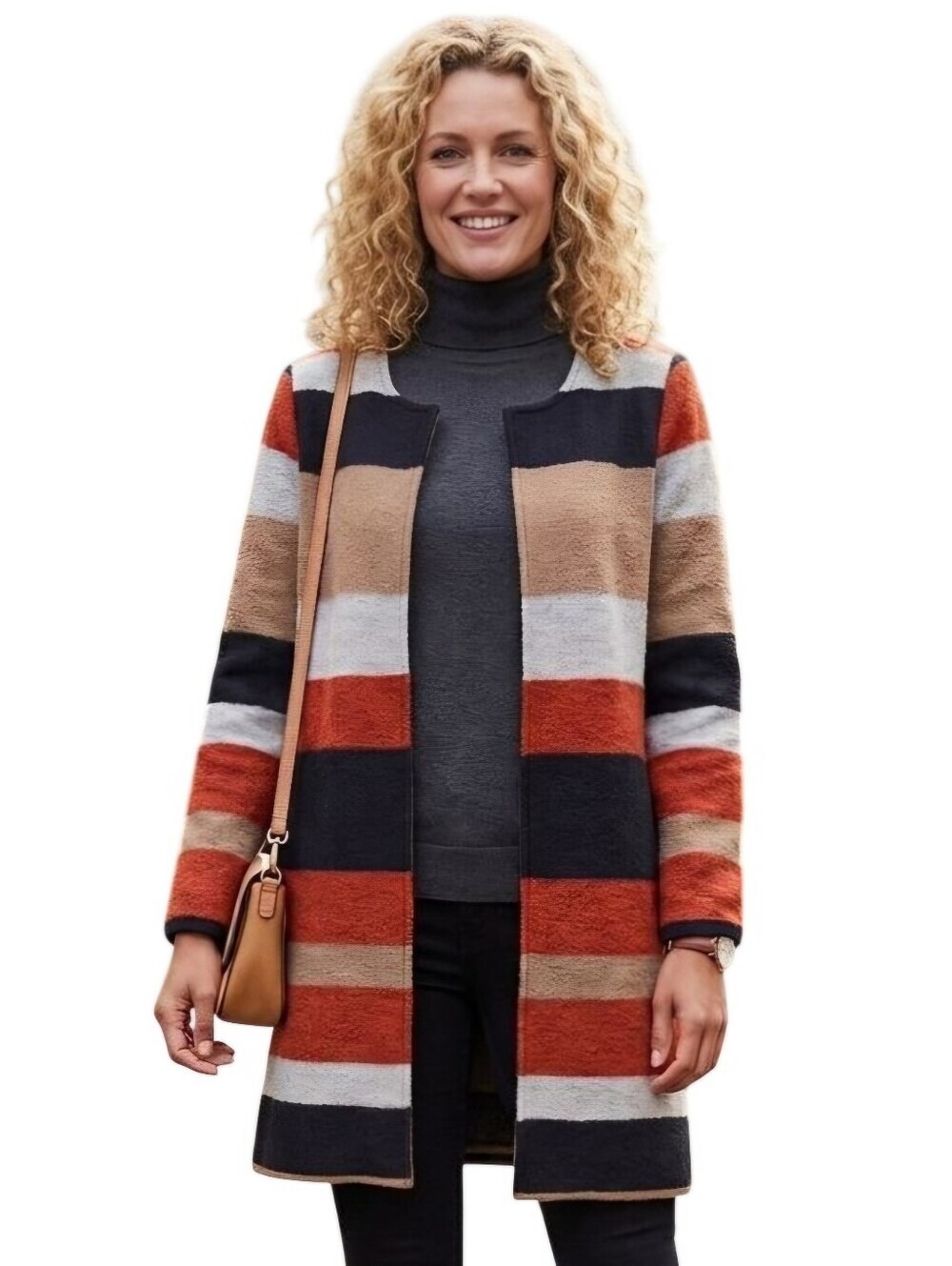 Max Studio Wool Blend Autumnal Striped All Season Open Front Jacket Size M